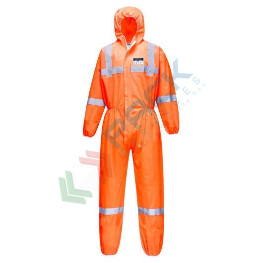 [ST36ORRM] Tuta alta visibilità BizTex SMS 55 gr, tessuto trilaminato per un' elevata resistenza alla trazione e robustezza, certificata EN ISO 13982 + EN 13034 + EN 1073-2 + EN 1149 -5, colore arancione, tg. M (50 pz.)