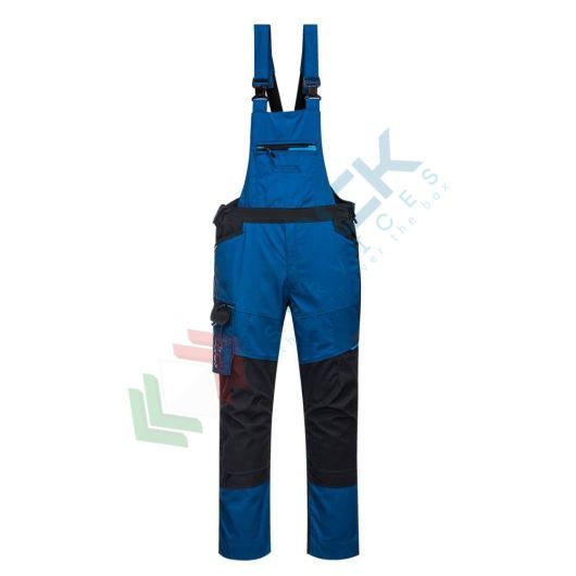 Salopette da lavoro multitasche, in tessuto Kingsmill 65% poliestere + 35% tessuto cotone rifinito, 280 gr, moderna con una buona vestibilità, modello WX3, omologata EN 14404, colore blu persiano