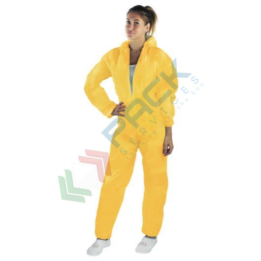 [TUT40-GIXL] Tuta monouso in TNT di polipropilene (PP), 40 g/mq, chiusura con cerniera e cappuccio, conf. 50 pz