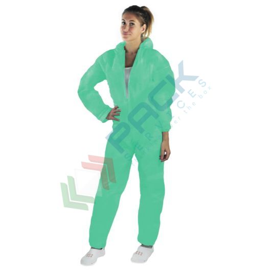 Tuta monouso in TNT di polipropilene (PP), 40 g/mq, chiusura con cerniera e cappuccio, conf. 50 pz