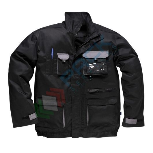 [TX10BKRL] Giacca da lavoro in contrasto, 60% cotone + 40% poliestere, 245 gr, multitasche con flap di chiusura frontale per protezione agenti atmosferici, colore nero, taglia L