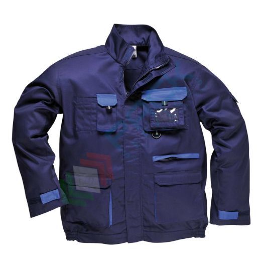 [TX10NARXL] Giacca da lavoro in contrasto, 60% cotone + 40% poliestere, 245 gr, multitasche con flap di chiusura frontale per protezione agenti atmosferici, colore blu navy, taglia XL
