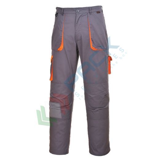 Pantalone da lavoro bicolore, tessuto Texo Cotton Rich 60% cotone + 40% poliestere, 245 gr, elegante, confortevole e funzionale, vestibilità tall, colore grigio
