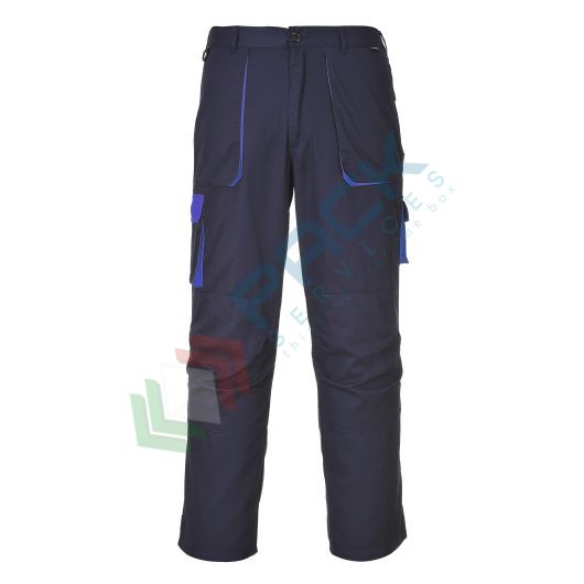 Pantalone da lavoro bicolore, tessuto Texo Cotton Rich 60% cotone + 40% poliestere, 245 gr, elegante, confortevole e funzionale, vestibilità tall, colore blu navy