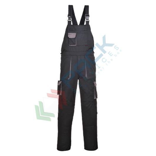 [TX12BKRXS] Salopette da lavoro bicolore, in tessuto Texo Cotton Rich 60% Cotone + 40% Poliestere, 245 gr, 10 tasche con rinforzo sui punti di maggiore stress, vestibilità regular, colore nero