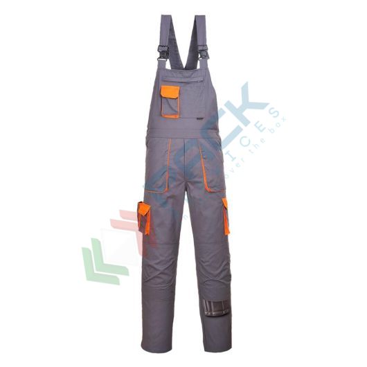 [TX12GRTL] Salopette da lavoro bicolore, in tessuto Texo Cotton Rich 60% Cotone + 40% Poliestere, 245 gr, 10 tasche con rinforzo sui punti di maggiore stress, vestibilità tall, colore grigio