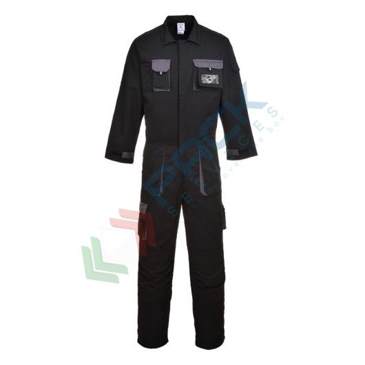 [TX15BKRS] Tuta da lavoro bicolore, in tessuto Texo Cotton Rich 60% Cotone + 40% Poliestere, 245 gr, 14 tasche, elegante offre comfort e protezione totale, colore nero