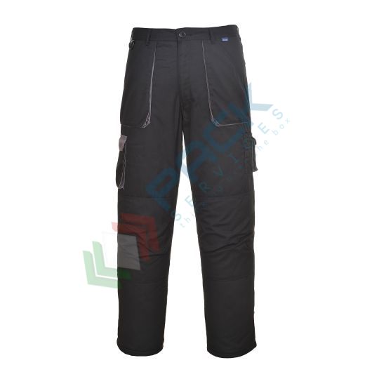 Pantalone da lavoro foderato bicolore, tessuto Texo Cotton Rich 60% cotone + 40% poliestere, 245 gr, rivestimento non ingombrante caldo per gli ambienti più freddi, colore nero