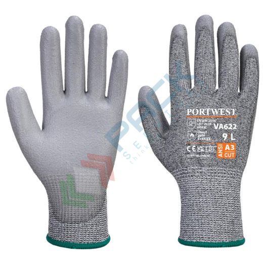 [VA622G7RXL] Guanti da lavoro per distributori automatici resistenti al taglio (livello C) e al calore, rivestimento in liscio PU per una maggiore resistenza all'abrasione, calibro 13, omologati EN 388 + EN 407, colore grigio, taglia XL