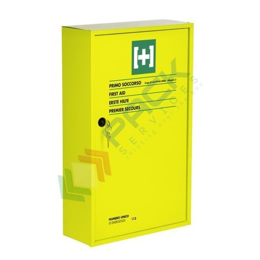 [AMFLUO-B1] Armadietto pronto soccorso in metallo verniciato con polvere epossidica FLUO, contenuto base conforme all'allegato 1 del D.lgs. 81/2008-D.M.388/2003, ideale per 3 o più lavoratori (per aziende del gruppo AB)