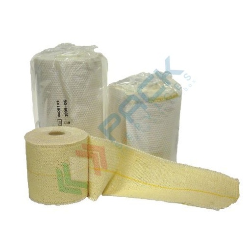 [BEND-SP07] Benda adesiva elastica 100% cotone, con linea centrale gialla per l'allineamento, Mis. 7,5 cm x 4,5 m