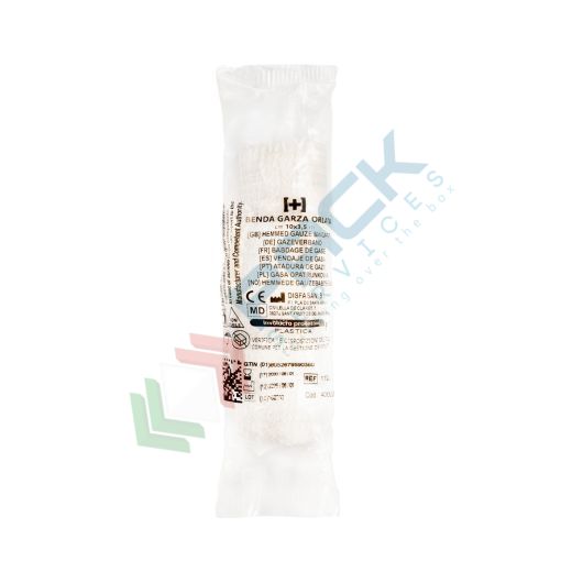 [BEND-X03] Benda garza orlata in cotone, Mis. 3,5 m x 10 cm, per il fissaggio di medicazioni