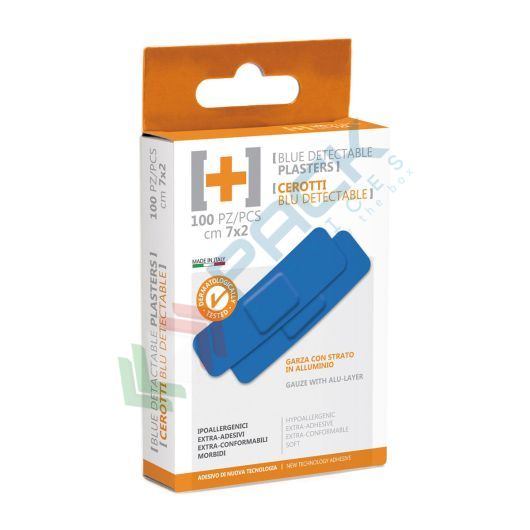 Confezione 100 cerotti BLU DETECTABLE non sterili, Mis. 7 x 2 cm