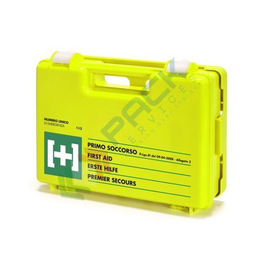 [CPFLUO-B2] Cassetta pronto soccorso in plastica colore FLUO, contenuto base conforme all'allegato 2 del D.lgs. 81/2008-D.M.388/2003, ideale fino a 2 lavoratori (per aziende del gruppo C)