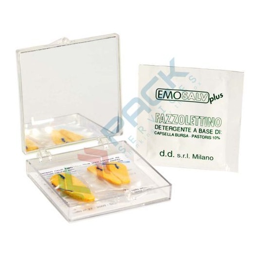 [EMO-SALV] Kit tampone nasale composto da 1 mini fazzoletto detetergente, 2 tamponi medio piccoli (-donne-bambini), 2 tamponi medio grandi (ragazzi, adulti), 1 specchietto
