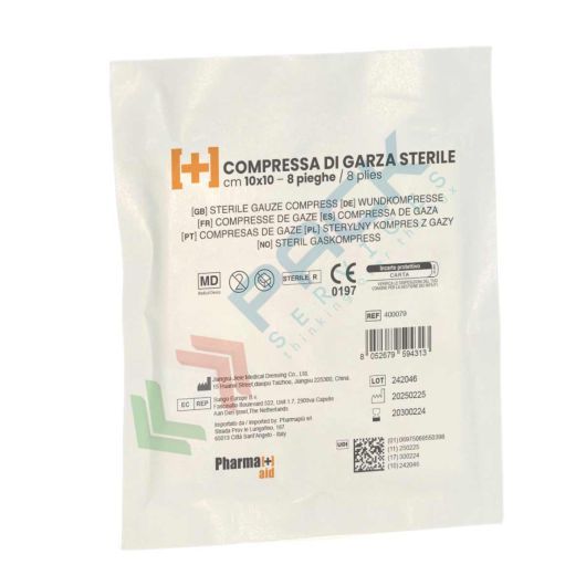 Garza idrofila sterile in 100% morbido cotone, Mis. 10 x 10 cm - 8 pieghe