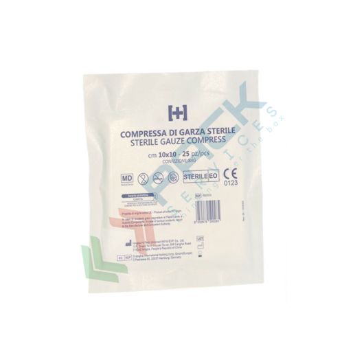 [GARZ-S25F] Garza idrofila sterile in 100% morbido cotone, Mis. 10 x 10 cm - astuccio da 25 garze