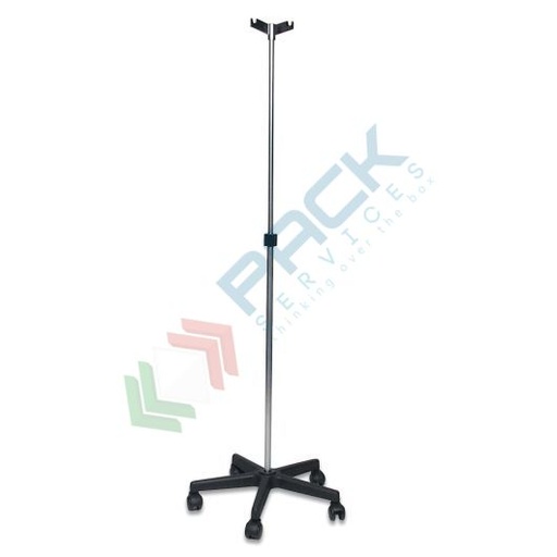 [PIA245] Piantana per ipodermoclisi, con ruote, a 2 ganci con base a 5 razze in plastica