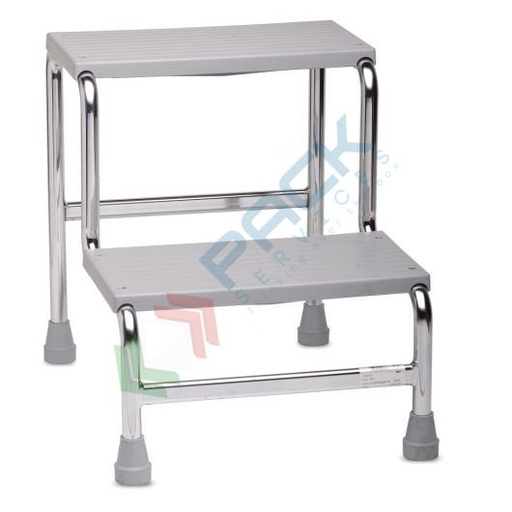 [SCA240] Scaletta con 2 gradini in plastica, telaio in acciaio cromato e piedini in gomma antiscivolo, portata 150 Kg