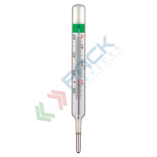 [TRM010] Termometro ovale ecologico a miscela non tossica GALINSTAN di gallio, indio e stagno, in astuccio di plastica