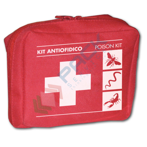 [UB-050004] Kit antiofidico primo soccorso in nylon, Mis. 15 x 13 x 5 cm, ideale per punture e morsi di insetti, colore rosso