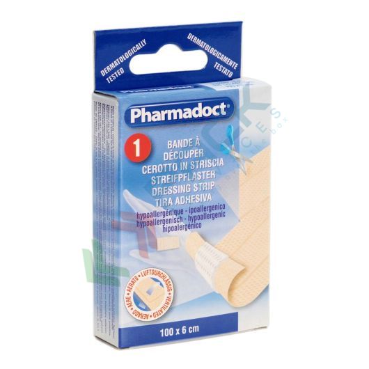 [UB-050088] Cerotto ipoallergenico a striscia, Mis. 6 x 100 cm, con tampone centrale e fascia elastica adesiva in TNT