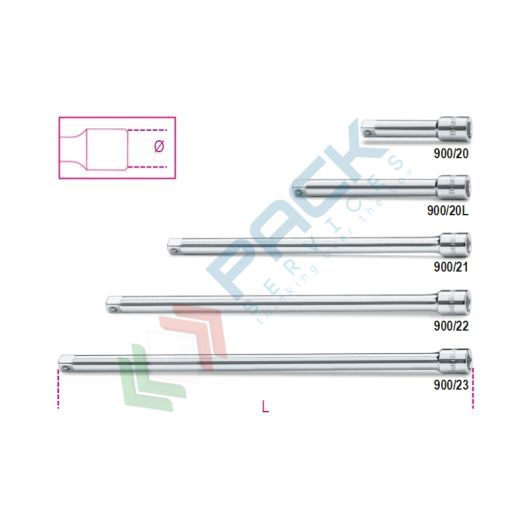 [009000818] Prolunghe con attacchi quadri, maschio e femmina 1/4" cromate mm 50 - Art. 900/20