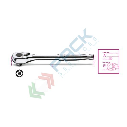 [009000905] Cricchetto reversibile con attacco quadro maschio 1/4" con impugnatura in metallo cromato L mm 110 - Art. 900M/55