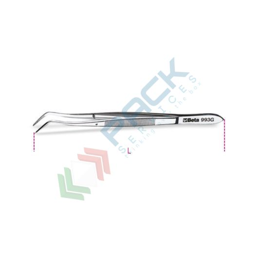 Pinzetta a molla con perno a punte curve a gomito zigrinate in acciaio inossidabile L mm 160 - Art. 993G