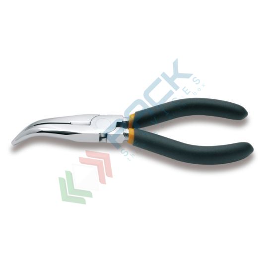 [011680006] Pinze a becchi mezzotondi lunghissimi piegati zigrinati cromate manici ricoperti con 2 strati di PVC antiscivolo L mm 160 - Art. 1168 160