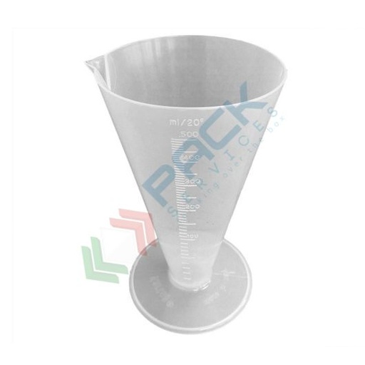 [BCG0500] Bicchiere conico in plastica (PP), graduato, capacità 500 ml, Mis. 183 H mm, per usi generali di laboratorio