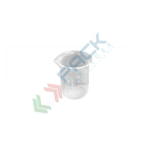 [BEC0025] Becher in plastica (PP) graduato, capacità 25 ml, Mis. Ø 34 x 49 H mm, forma bassa, per usi generali di laboratorio