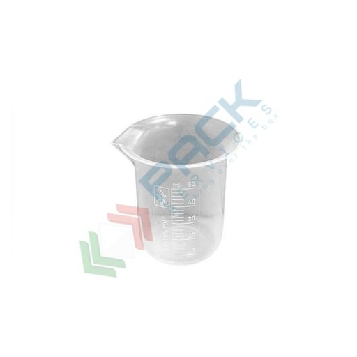 [BEC0050] Becher in plastica (PP) graduato, capacità 50 ml, Mis. Ø 41 x 60 H mm, forma bassa, per usi generali di laboratorio