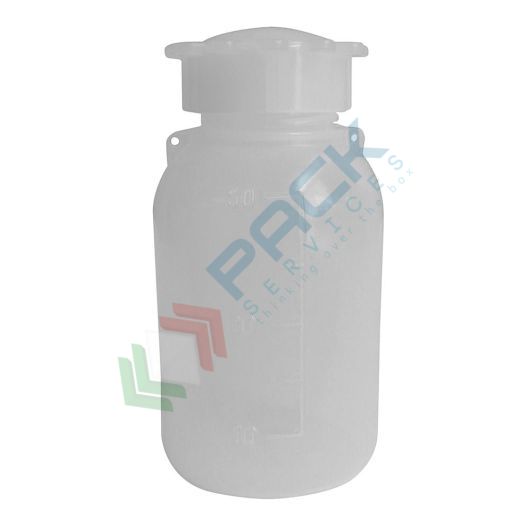 [CCS0050] Bottiglia in plastica (PE) cilindrica a collo stretto, graduata, capacità 50 ml, chiusura con tappo a vite e sottotappo (tappo incluso)