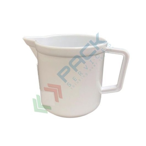 [CGBPP005] Caraffa graduata in plastica (PP), capacità 500 ml, tonda a forma bassa, Mis. Ø 100 x 100 H mm, colore bianco coprente (graduata internamente)
