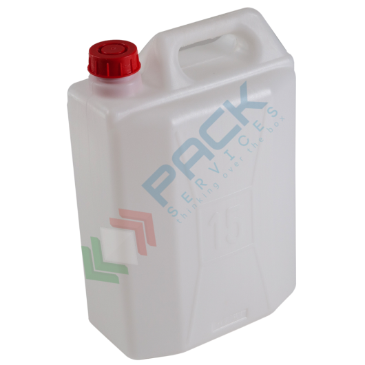 [CNS15] Tanica in plastica (HDPE), capacità 15 Lt, peso 700 grammi, Mis. 280 L x 170 P x 415 H mm, chiusura con tappo a vite (incluso), colore neutro