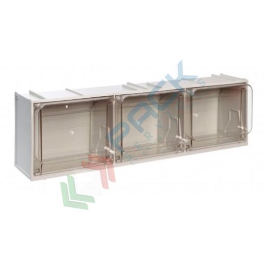Cassettiera porta minuteria in plastica (PET), con 3 cassetti, Mis. 600 L x 155 P x 175 H mm, colore grigio chiaro