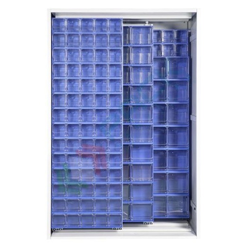 [CRBOX-A21B] Armadio con cassettiere porta minuteria, capacità 120 cassetti, 2 pannelli fissi + 2 scorrevoli, colore blu