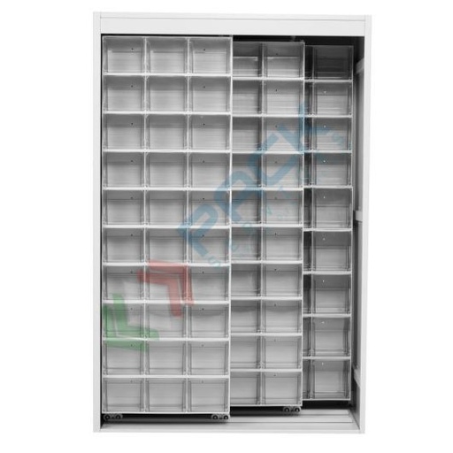 [CRBOX-A21G] Armadio con cassettiere porta minuteria, capacità 120 cassetti, 2 pannelli fissi + 2 scorrevoli, colore grigio chiaro