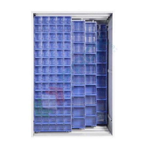 [CRBOX-A31B] Armadio con cassettiere porta minuteria, capacità 144 cassetti, 2 pannelli fissi + 3 scorrevoli, colore blu