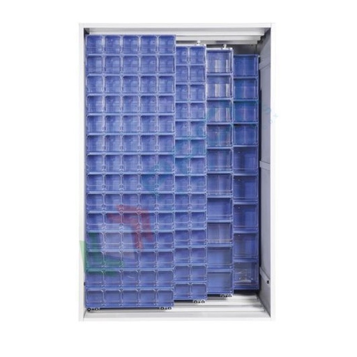 [CRBOX-A34B] Armadio con cassettiere porta minuteria, capacità 270 cassetti, 2 pannelli fissi + 3 scorrevoli, colore blu
