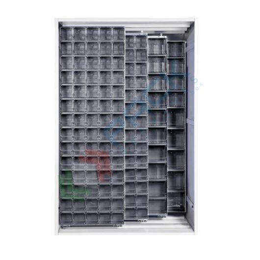 Armadio con cassettiere porta minuteria, capacità 270 cassetti, 2 pannelli fissi + 3 scorrevoli, colore grigio scuro