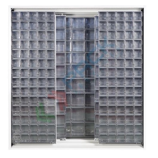 [CRBOX-A43S] Armadio con cassettiere porta minuteria, capacità 281 cassetti, 3 pannelli fissi + 4 scorrevoli, colore grigio scuro