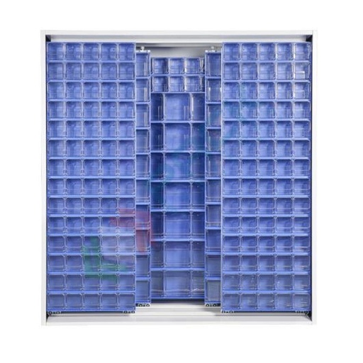 [CRBOX-A44B] Armadio con cassettiere porta minuteria, capacità 370 cassetti, 3 pannelli fissi + 4 scorrevoli, colore blu
