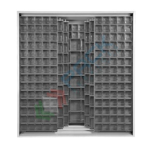 Armadio con cassettiere porta minuteria, capacità 261 cassetti, 3 pannelli fissi + 6 scorrevoli, colore grigio scuro