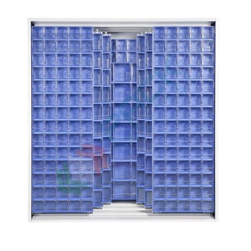 [CRBOX-A54B] Armadio con cassettiere porta minuteria, capacità 510 cassetti, 3 pannelli fissi + 6 scorrevoli, colore blu