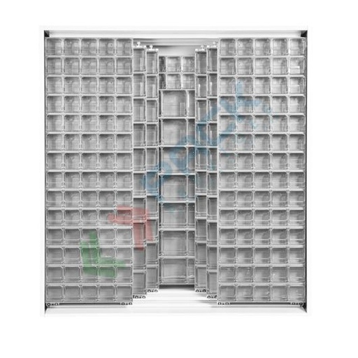 [CRBOX-A54G] Armadio con cassettiere porta minuteria, capacità 510 cassetti, 3 pannelli fissi + 6 scorrevoli, colore grigio chiaro