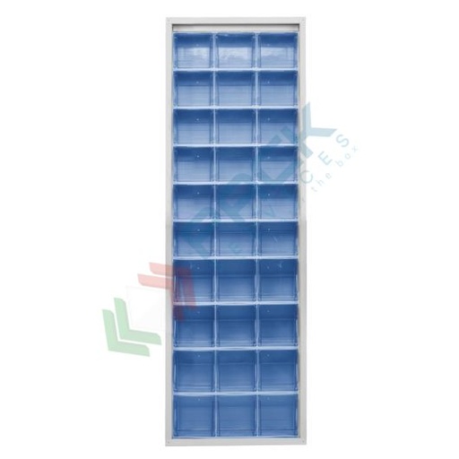 [CRBOX-S30B] Scaffale con cassettiere porta minuteria, capacità 30 cassetti, Mis. 665 L x 250 P x 2000 H mm, colore blu