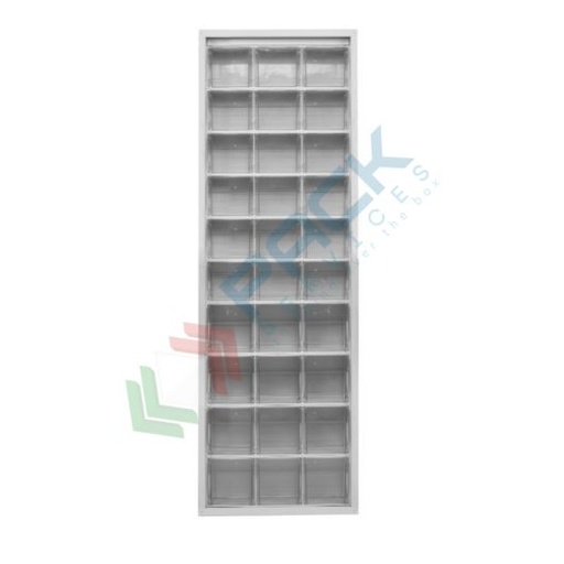 [CRBOX-S30G] Scaffale con cassettiere porta minuteria, capacità 30 cassetti, Mis. 665 L x 250 P x 2000 H mm, colore grigio chiaro