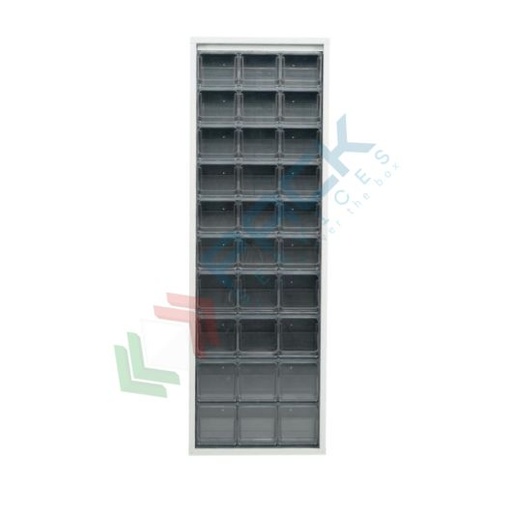 [CRBOX-S30S] Scaffale con cassettiere porta minuteria, capacità 30 cassetti, Mis. 665 L x 250 P x 2000 H mm, colore grigio scuro